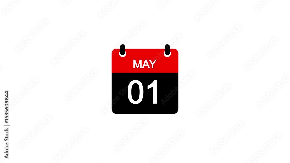 Poster may 1 daily calendar icon animation on transparent background. calendar with the date may 1 on a whi