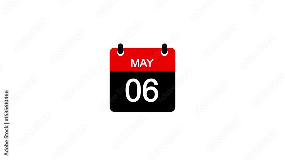 Poster may 6 daily calendar icon animation on transparent background. calendar with the date may 6 on a whi