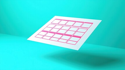 Bright Abstract Design Featuring Floating Paper with Pink Grid Layout on Teal Background