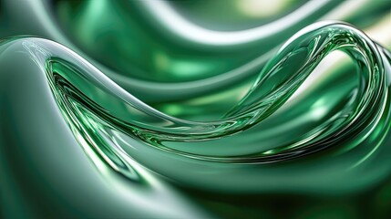Abstract green glass wave with reflections