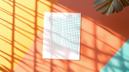 Bright Creative Background with Geometric Elements and Paper with Dots in Natural Light and Shadows