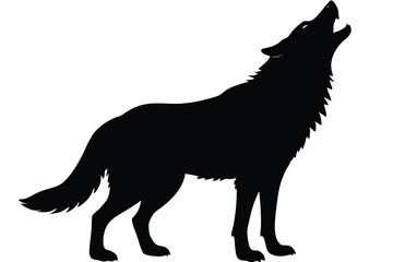 Black silhouette illustration of a howling wolf depicted with powerful and elegant posture