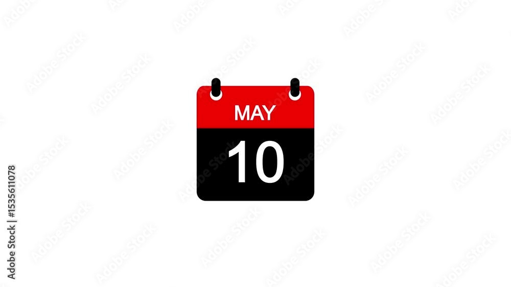 Poster may 10 daily calendar icon animation on transparent background. calendar with the date may 10 on a w