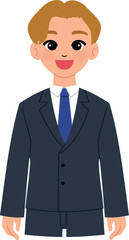 smile businessman cartoon character, smile male office worker with professional suit illustration