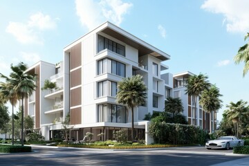 Fototapeta premium Luxury modern apartment building tropical setting