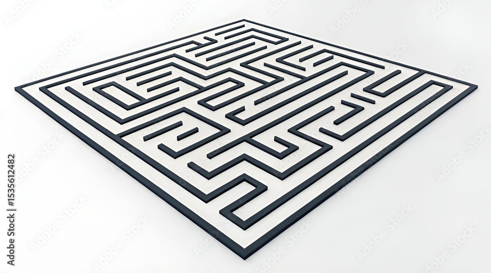 Wall mural a complex maze design is shown in a 3d rendering isolated on white background