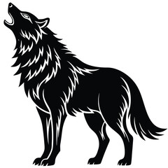 Obraz premium Wolf Howling Silhouette Vector Graphic for Outdoor Wildlife Design