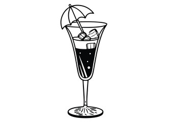 Stylized cocktail glass with umbrella.

