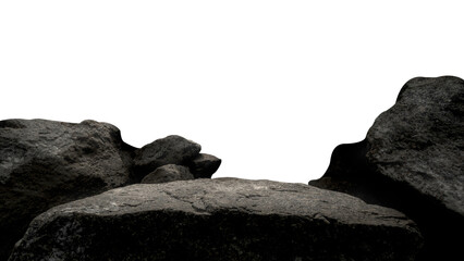 Black rock stone isolated white background, Cliff mountain edge black formation well stand display product, cosmetics, Clipping path