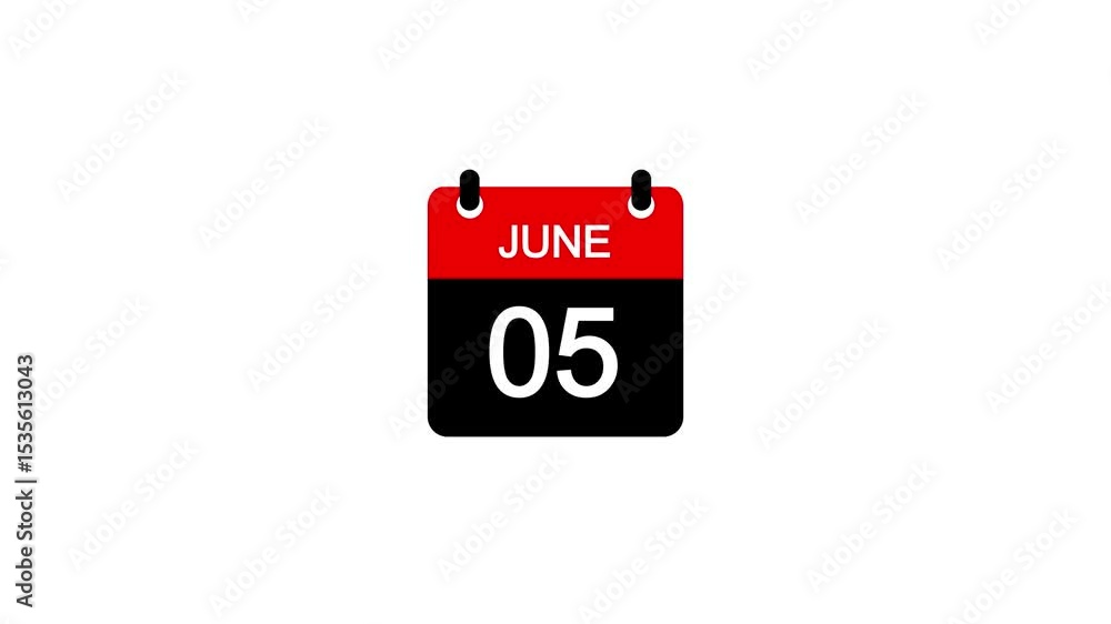 Poster june 5 daily calendar icon animation on transparent background. calendar with the date june 5 on a w