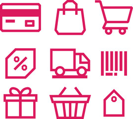 Shopping cart and bag icon set for online store and e-commerce design