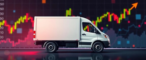 Fast delivery truck icon, abstract financial chart background,  money,  banking