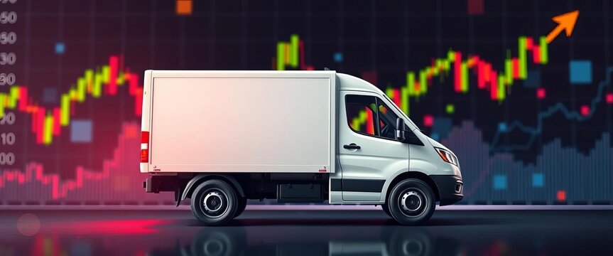 Fast delivery truck icon, abstract financial chart background,  money,  banking