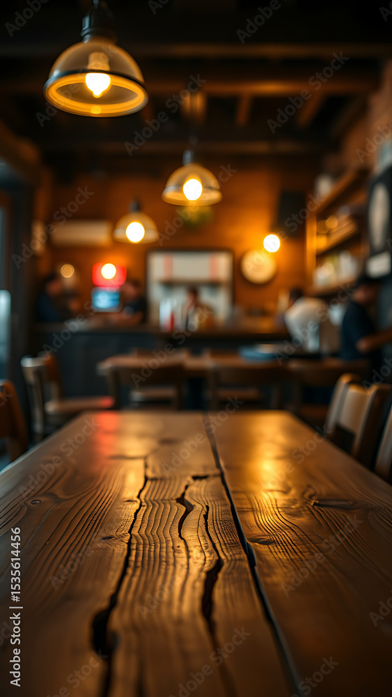 Aufkleber empty wooden table rustic and blurred background of bar or pub for product display high quality phot