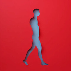 Geometric Walking Figure Assembled from Glass on Red

