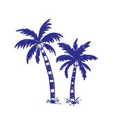 Summer Palm Tree Beach Retro Sketch Whimsical Doodle Illustration Palm Trees Paradise