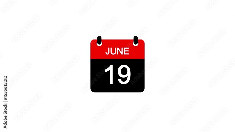 Poster june 19 daily calendar icon animation on transparent background. calendar with the date june 19 on a