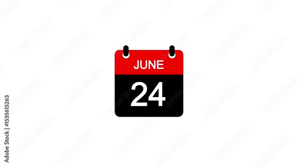 Aufkleber june 24 daily calendar icon animation on transparent background. calendar with the date june 24 on a