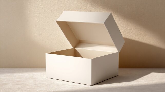 A white cardboard box is opened and the inside is empty
