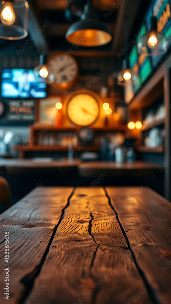 Aufkleber empty wooden table rustic and blurred background of bar or pub for product display high quality phot
