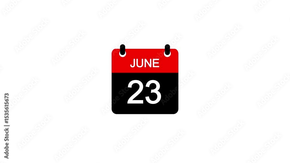 Aufkleber june 23 daily calendar icon animation on transparent background. calendar with the date june 23 on a