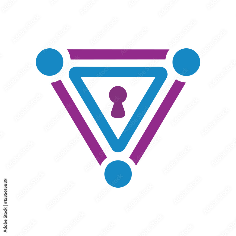 Poster cybersecurity shield logo vector secure network triangle icon design.