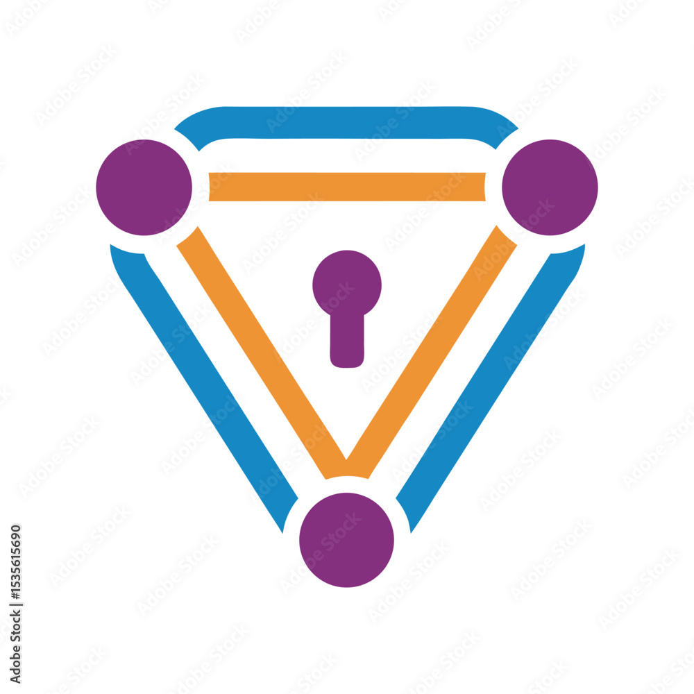 Poster cybersecurity shield logo vector secure network triangle icon design.