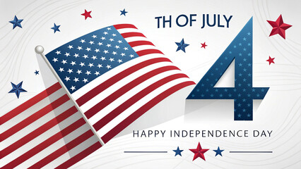 Fototapeta premium 4th of july happy independence day usa, template. American flag on night sky background, colorful fireworks. Fourth of july, US national holiday, independence day. Vector illustration, poster, banner 