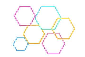 Colorful neon hexagons creating a vibrant and modern design on a transparent background, perfect for technology or futuristic projects