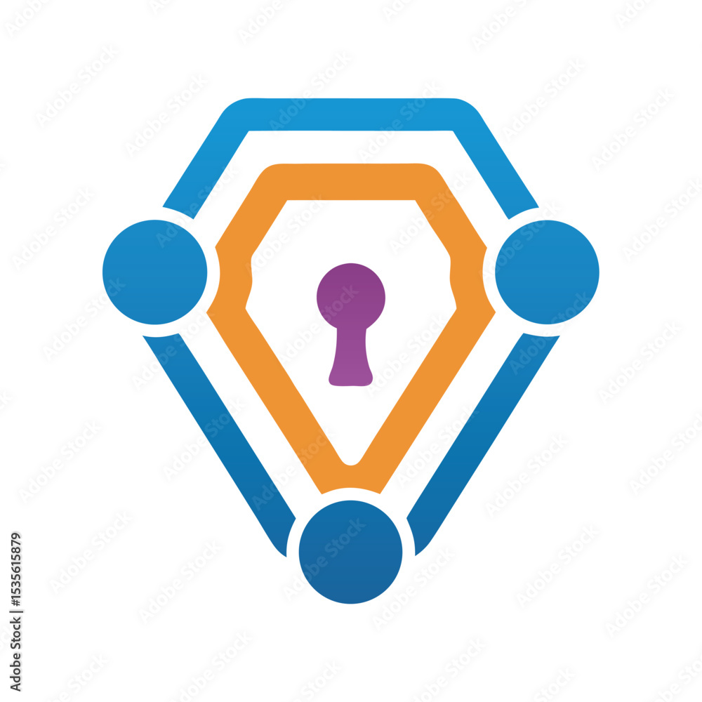 Poster cybersecurity shield logo vector secure network triangle icon design.