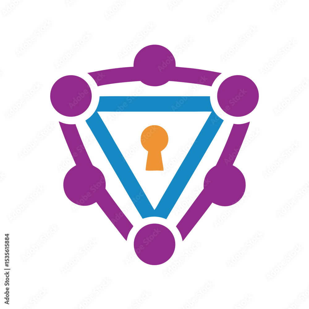 Poster cybersecurity shield logo vector secure network triangle icon design.