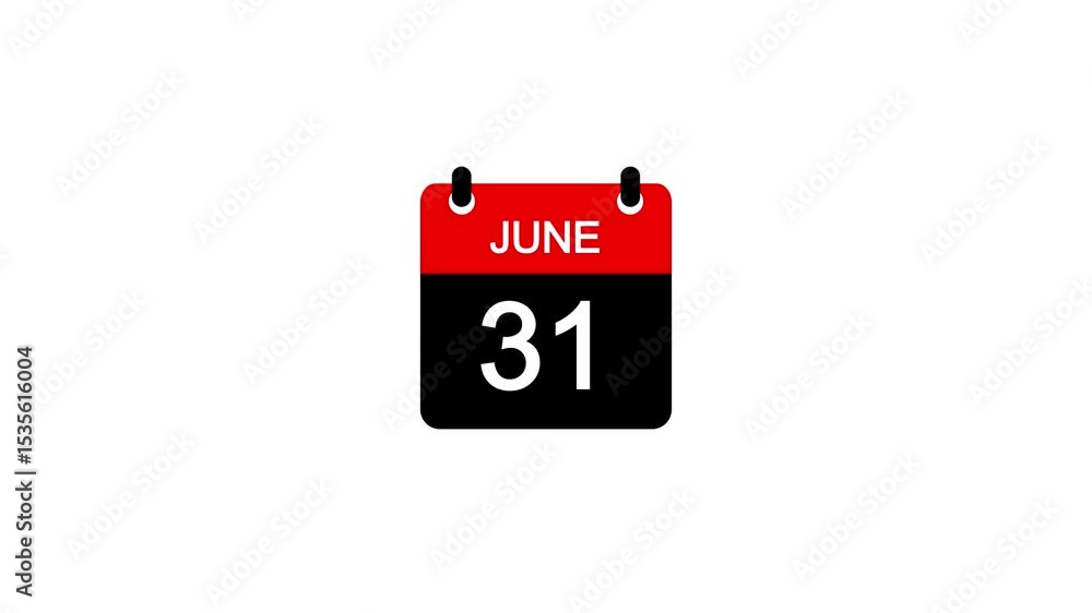 Poster june 31 daily calendar icon animation on transparent background. calendar with the date june 31 on a