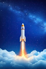 Naklejka premium Illustration of rocket and copy space for startup and advertising