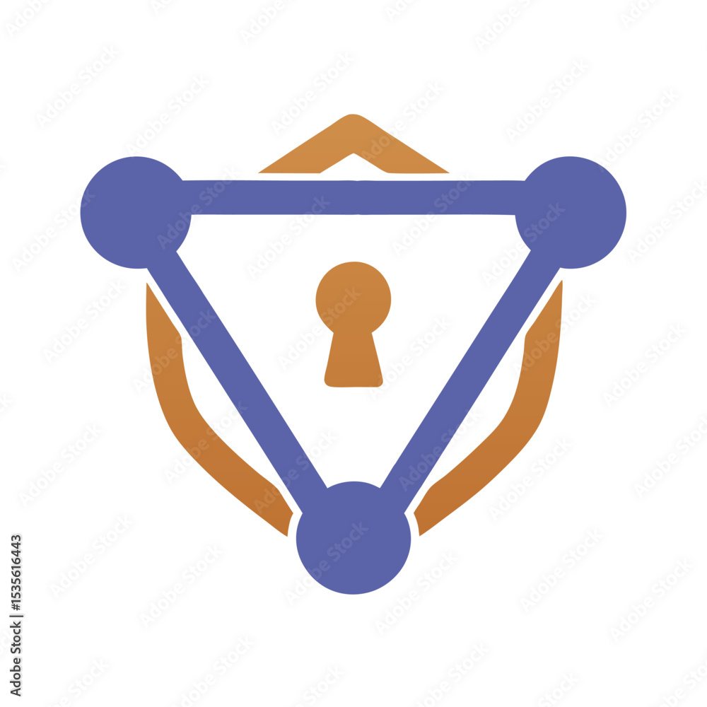 Poster cybersecurity shield logo vector secure network triangle icon design.