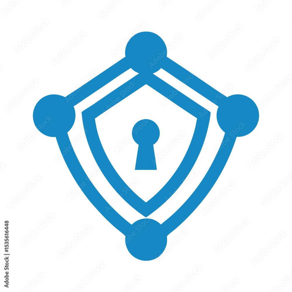 Poster cybersecurity shield logo vector secure network triangle icon design.