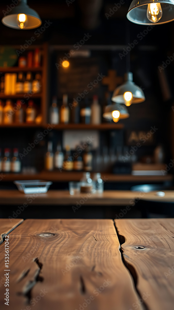 Aufkleber empty wooden table rustic and blurred background of bar or pub for product display high quality phot