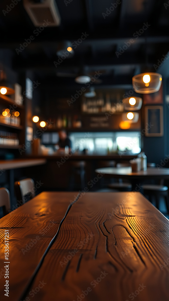 Aufkleber empty wooden table rustic and blurred background of bar or pub for product display high quality phot