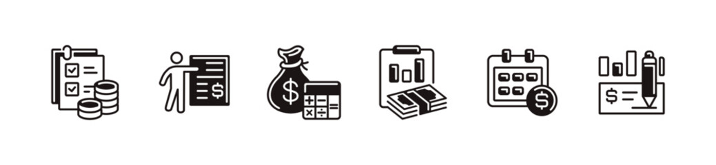money and budget finance icon line set financial economy strategy saving management vector outline illustration business balance accounting design