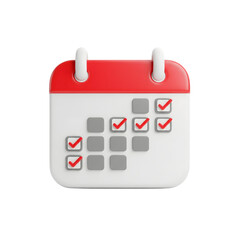 Red and White 3D Calendar Icon Completed Tasks isolated on a transparent background