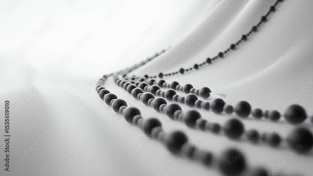 Poster abstract gray spheres arranged on strings over smooth white curved surface