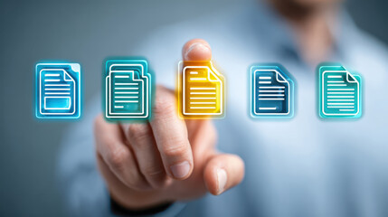 Hand selecting electronic documents from a virtual interface in a digital environment
