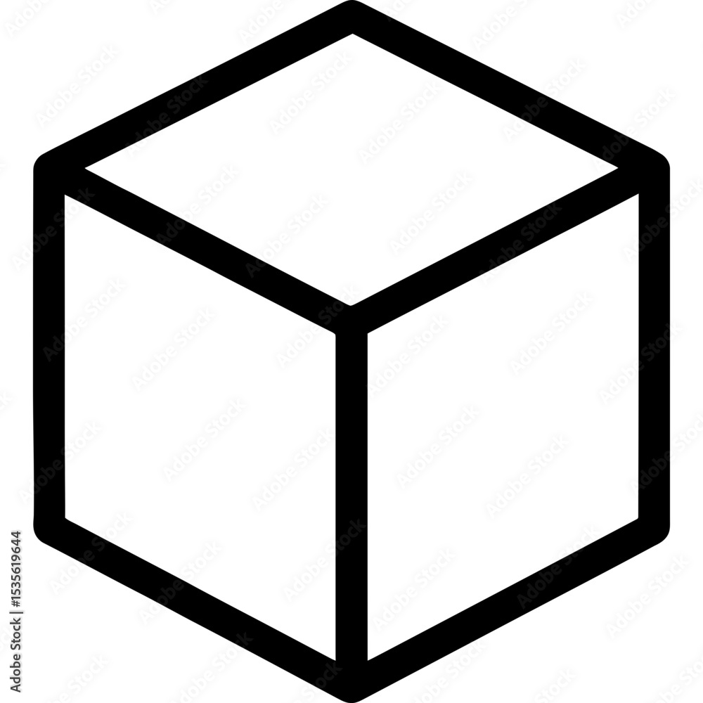 Poster black and white outline icon of a cube minimal vector style