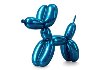 Glossy metallic blue balloon animal sculpture, reflecting light against transparent backdrop for festive design elements