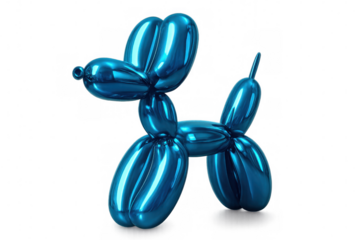 Glossy metallic blue balloon animal sculpture, reflecting light against transparent backdrop for festive design elements