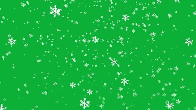 Animated loop falling Snowflakes Particles Isolated on Green Screen Snowflakes. Snowfall  motion texture decorative pattern for New year Christmas or winter concept Template Background on chroma key