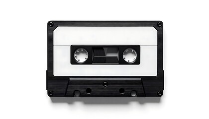 Blank white video cassette tape mockup, Black and white retro design. Vintage tape for old stereo music player. Music recording concept. Nostalgia for 70s 80s 90s, created with generative ai	