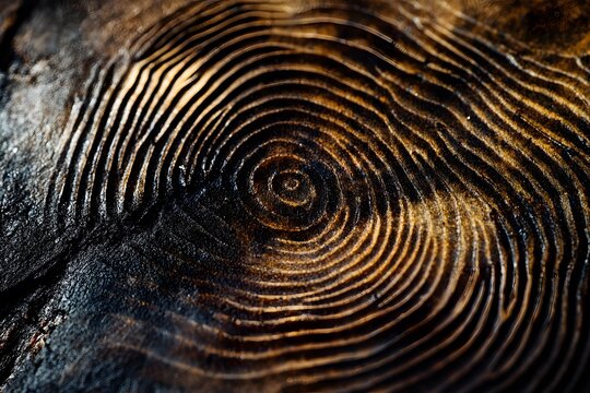 Concentric rings on a dark textured surface with golden highlights and a central vortex