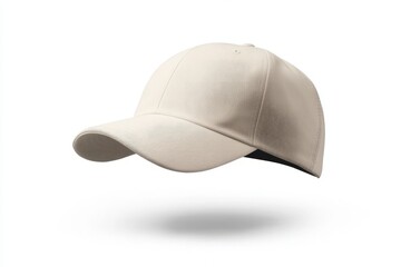 Fototapeta premium Creamcolored Baseball Cap Floating with Subtle Shadow on White Background
