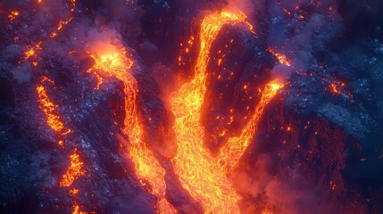 Dramatic Eruption with Molten Lava and Smoke