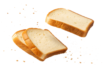 Slices  of bread flying on clean  PNG Image